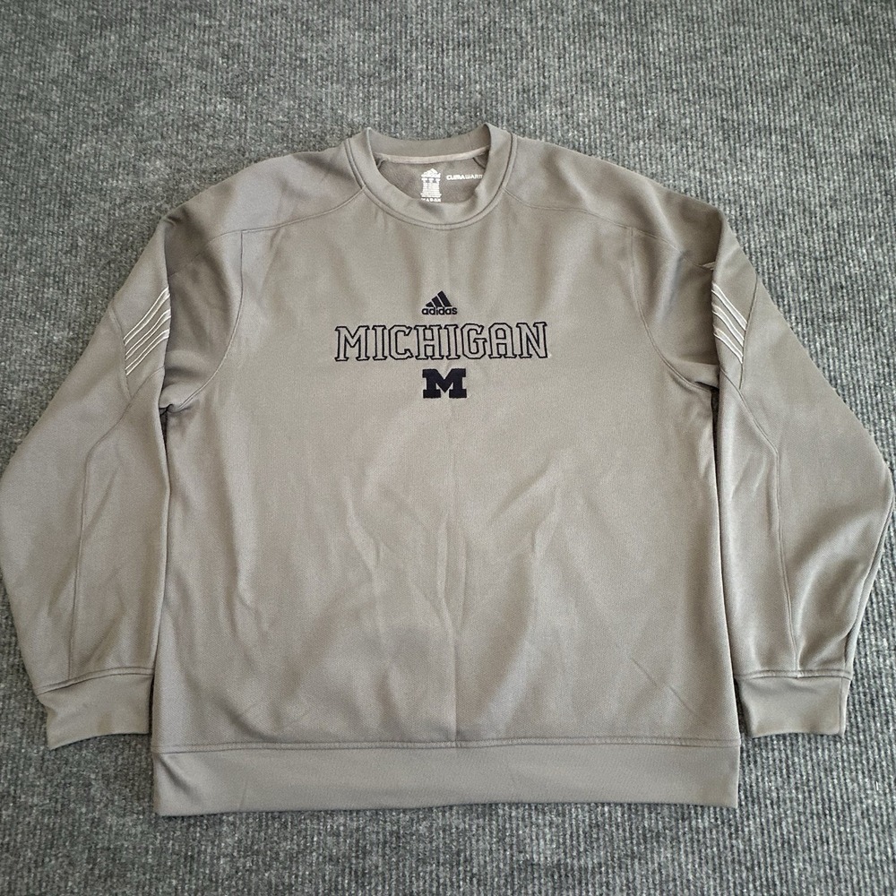 Mens ADIDAS University of Michigan ClimaWarm Embroidered Sweater Gray Size XL
